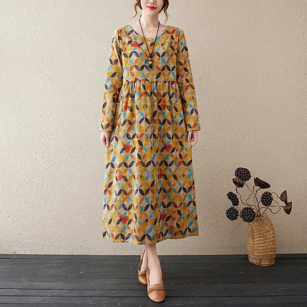 autumn 2021 pastoral round neck cotton linen print medium sleeve dr's national style fake long skirt, Black;gray
autumn 2021 pastoral round neck cotton linen print medium sleeve dr's national style fake long skirt, Black;gray