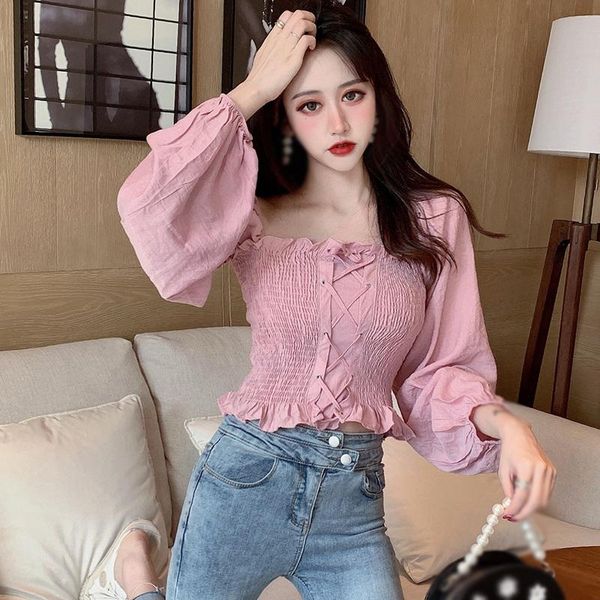 women's blouses & shirts korean women t-shirt long sleeve crop and bloues summer square collar shirt, White
women's blouses & shirts korean women t-shirt long sleeve crop and bloues summer square collar shirt, White