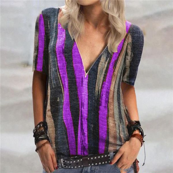 stripe women summer t-shirts print casual streetwear zipper v neck short sleeve loose ladies pullovers women's t-shirt, White
stripe women summer t-shirts print casual streetwear zipper v neck short sleeve loose ladies pullovers women's t-shirt, White