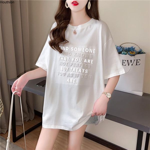women's t-shirt houthion casual fashion t shirt loose plus size short sleeve letter o-neck mid-length summer, White
women's t-shirt houthion casual fashion t shirt loose plus size short sleeve letter o-neck mid-length summer, White