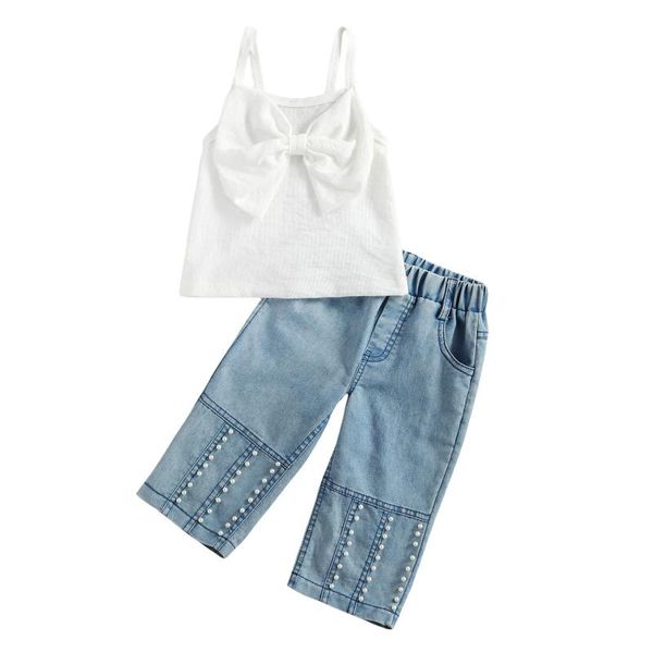 clothing sets 2 pcs infant fashion outfits suit, 1-6 years baby girl bowknot tank + beaded jeans with slant pockets summer clothes set, White
clothing sets 2 pcs infant fashion outfits suit, 1-6 years baby girl bowknot tank + beaded jeans with slant pockets summer clothes set, White