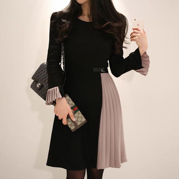 casual dresses winter dress women korean patchwork a-line waist slim flare sleeve pleated ruched vestidos tad870, Black;gray
casual dresses winter dress women korean patchwork a-line waist slim flare sleeve pleated ruched vestidos tad870, Black;gray