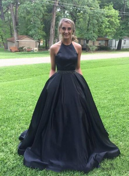 halter black a line evening dress beading floor length satin lace-up prom gowns party dresses with beaded sash., Black;red
halter black a line evening dress beading floor length satin lace-up prom gowns party dresses with beaded sash., Black;red