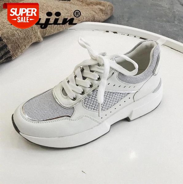 fujin women sneakers platform shoes vulcanized white black lace up soft breathable #5a42