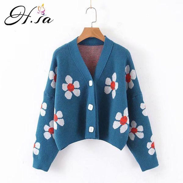 h.sa women cardigans winter cropped floral ugly button sweaters v neck short harajuku sweater coat chic knit 210417, White;black
h.sa women cardigans winter cropped floral ugly button sweaters v neck short harajuku sweater coat chic knit 210417, White;black