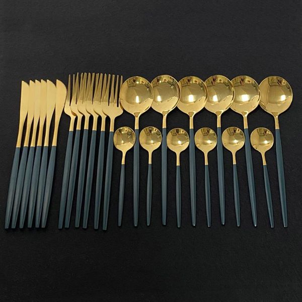 dinnerware sets 24pcs green gold cutlery set mirror dinnenrware stainless steel flatware dinner knife fork spoon teaspoon for home
dinnerware sets 24pcs green gold cutlery set mirror dinnenrware stainless steel flatware dinner knife fork spoon teaspoon for home