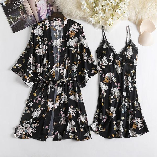 women's sleepwear flower print robe set women satin 2pcs lace kimono gown female nighty&robe v-neck sleep home clothing, Black;red
women's sleepwear flower print robe set women satin 2pcs lace kimono gown female nighty&robe v-neck sleep home clothing, Black;red