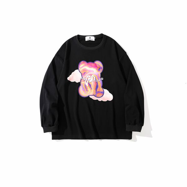 sweatshirts street fashion cartoon fun printed hoodless sweater men bf lazy style loose round neck couple long sleeve hoodie, Black
