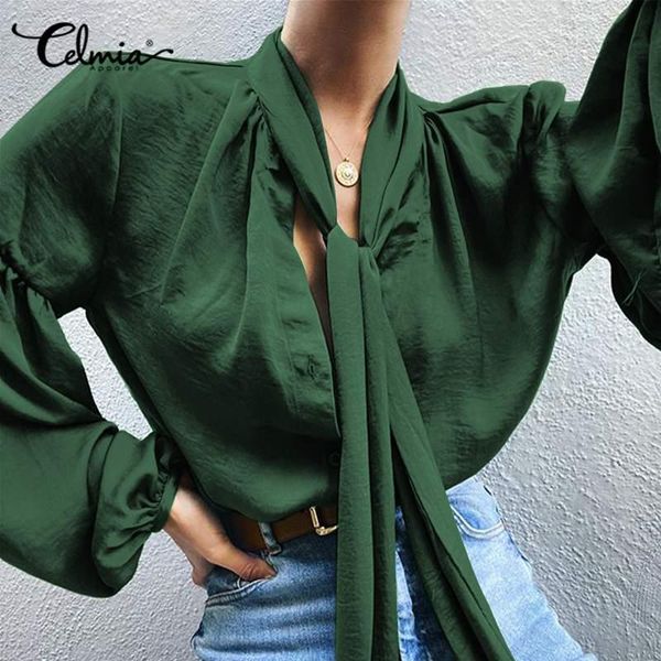 women fashion shirts celmia plus size loose casual solid blouses 2021 autumn bow tie elegant office tunic 5xl party blusas 7 women's &, White
women fashion shirts celmia plus size loose casual solid blouses 2021 autumn bow tie elegant office tunic 5xl party blusas 7 women's &, White