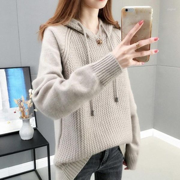 women's sweaters casual all match hooded knitted women sweater and pullovers solid long-sleeved female pulls, White;black
women's sweaters casual all match hooded knitted women sweater and pullovers solid long-sleeved female pulls, White;black