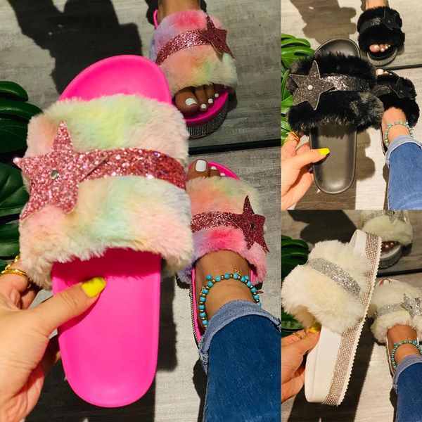 women fur fluffy sliders rhinestone shiny starts slippers comfy slip on shoes for female flip flop chanclas outdoor q30, Black
women fur fluffy sliders rhinestone shiny starts slippers comfy slip on shoes for female flip flop chanclas outdoor q30, Black
