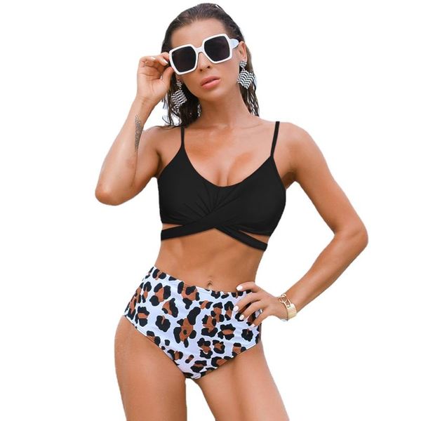 women's swimwear 2021 durability backless screw-up bikini girl leopard print cross high waist tight-fitting plaid swimsuits set, White;black
women's swimwear 2021 durability backless screw-up bikini girl leopard print cross high waist tight-fitting plaid swimsuits set, White;black