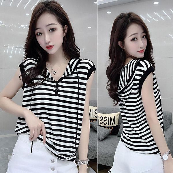 women's t-shirt 2021 summer korean version of hooded vest loose large size striped cotton jacket, White
women's t-shirt 2021 summer korean version of hooded vest loose large size striped cotton jacket, White