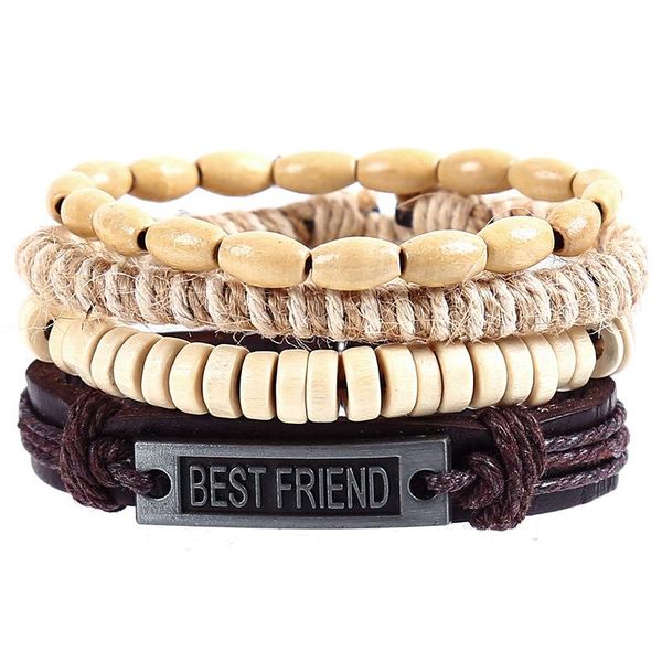 charm bracelets 4pcs/set punk boho dark brown leather alloy bese friend tag cord knots wrap beige wood beads bangles for man, Golden;silver
charm bracelets 4pcs/set punk boho dark brown leather alloy bese friend tag cord knots wrap beige wood beads bangles for man, Golden;silver