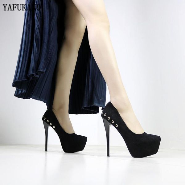 dress shoes 14cm ultra high heel women rivet flock thin heels platform pumps night club party wedding size 32-39, Black
dress shoes 14cm ultra high heel women rivet flock thin heels platform pumps night club party wedding size 32-39, Black