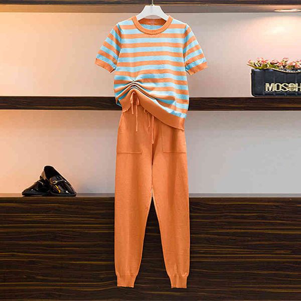 women's tracksuits summer thin knitted 2 piece suits women stripe short sleeve lace-up t-shirt solid harem pants fashion elastic t, Gray
women's tracksuits summer thin knitted 2 piece suits women stripe short sleeve lace-up t-shirt solid harem pants fashion elastic t, Gray