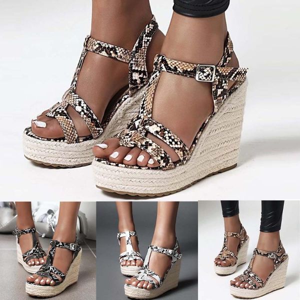 women shoes snake print open toe straw wedges heel buckle strap platform sandals summer fashion female, Black
women shoes snake print open toe straw wedges heel buckle strap platform sandals summer fashion female, Black