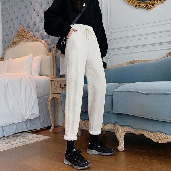 women's pants & capris korean style thick warm drawstring high waist sports loose sweatpants women joggers casual trousers, Black;white
women's pants & capris korean style thick warm drawstring high waist sports loose sweatpants women joggers casual trousers, Black;white