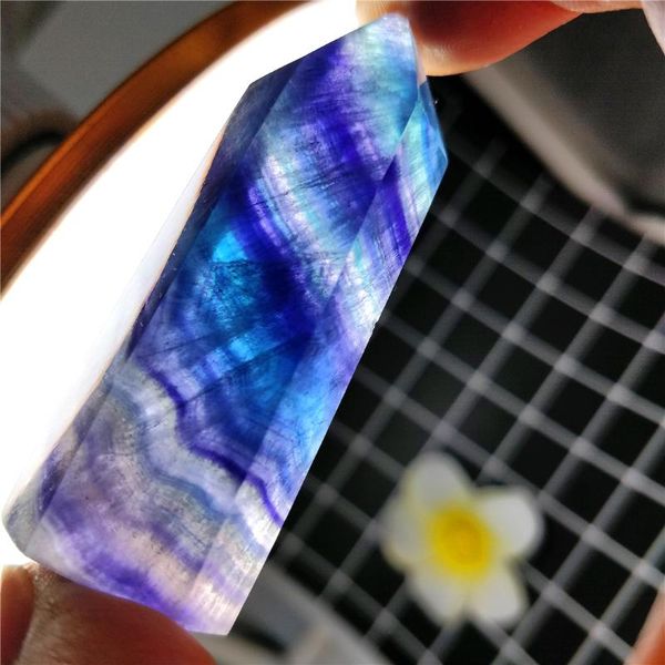 decorative objects & figurines natural small rainbow layered fluorite wand blue and purple striped prism decoration tower
decorative objects & figurines natural small rainbow layered fluorite wand blue and purple striped prism decoration tower