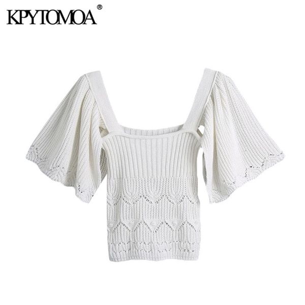 women fashion with ruffled sleeves cropped knitted sweater square collar fitted female pullovers chic 210420, White;black
women fashion with ruffled sleeves cropped knitted sweater square collar fitted female pullovers chic 210420, White;black