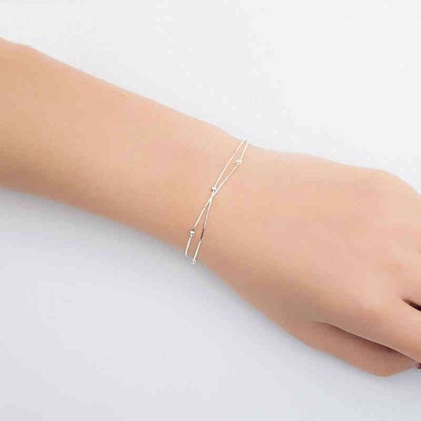 anenjery 925 sterling silver simple fashion bracelet for women beads double chain pulseira bracelets bangles gift s-b127, Golden;silver
anenjery 925 sterling silver simple fashion bracelet for women beads double chain pulseira bracelets bangles gift s-b127, Golden;silver