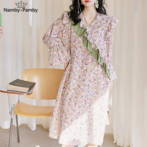 casual dresses v neck chic ruffles patchwork flare sleeve woman dress spring floral print 2021 high waist design robe, Black;gray
casual dresses v neck chic ruffles patchwork flare sleeve woman dress spring floral print 2021 high waist design robe, Black;gray