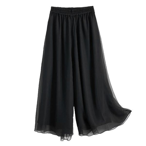 wide leg solid color womens capris culottes knee length high waist thin chiffon plus size casual ladies trousers, Black;white
wide leg solid color womens capris culottes knee length high waist thin chiffon plus size casual ladies trousers, Black;white
