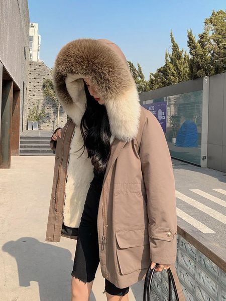 women's fur & faux oftbuy 2021 long natural liner parka removable real collar hooded coat winter jacket women warm streetwear, Black
women's fur & faux oftbuy 2021 long natural liner parka removable real collar hooded coat winter jacket women warm streetwear, Black
