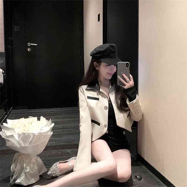 spring and autumn white short design feeling imitation leather coat female lapel versatile casual long sleeve top, Black
spring and autumn white short design feeling imitation leather coat female lapel versatile casual long sleeve top, Black