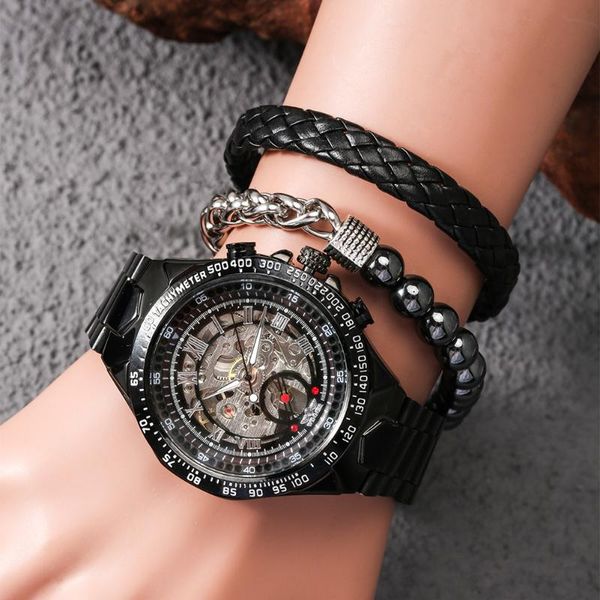wristwatches luxury personality men watch bracelet set men's black mens mechanical watches automatic 3 pieces gift for man, Slivery;brown
wristwatches luxury personality men watch bracelet set men's black mens mechanical watches automatic 3 pieces gift for man, Slivery;brown