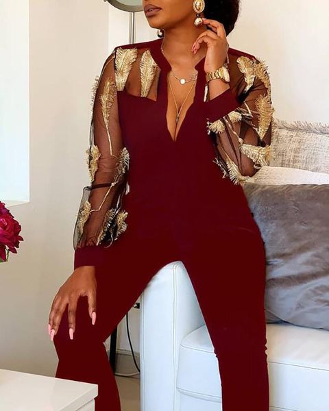 women's jumpsuits & rompers solid color feather embroidery streetwear women sheer mesh insert plunge jumpsuit, Black;white
women's jumpsuits & rompers solid color feather embroidery streetwear women sheer mesh insert plunge jumpsuit, Black;white
