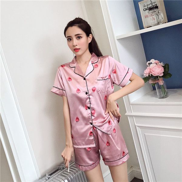 pajamas women undergarments summer ice silk thin two-piece suit short-sleeved cute home service, White
pajamas women undergarments summer ice silk thin two-piece suit short-sleeved cute home service, White