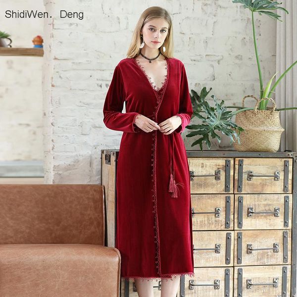 women's sleepwear autumn and winter velvet pajamas warm robe sling ladies long wedding medium thick thermal homewear, Black;red
women's sleepwear autumn and winter velvet pajamas warm robe sling ladies long wedding medium thick thermal homewear, Black;red