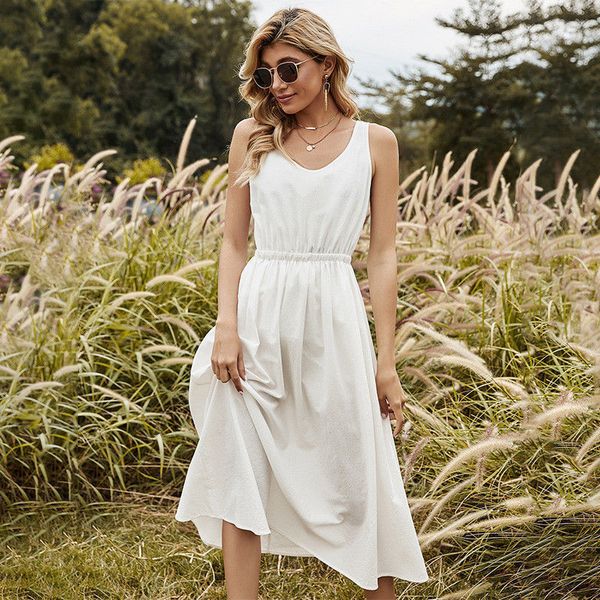 spring new sleeveless casual solid color o neck elegant white sling for women 2021 summer dress, Black;gray
spring new sleeveless casual solid color o neck elegant white sling for women 2021 summer dress, Black;gray