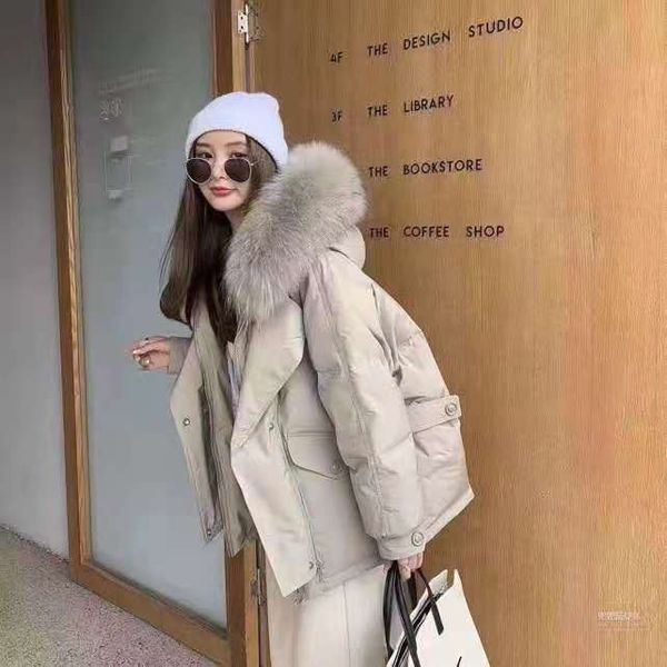 white duck short 2021 new korean winter real wool collar loose work clothes parker down jacket women's coat, Black
white duck short 2021 new korean winter real wool collar loose work clothes parker down jacket women's coat, Black