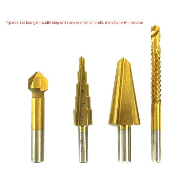 professional drill bits 4pcs hss handle step bit of titanium coating triangle chamfer cutter sawing umbrella reamer spiral hole
professional drill bits 4pcs hss handle step bit of titanium coating triangle chamfer cutter sawing umbrella reamer spiral hole
