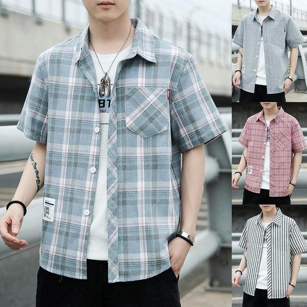 men's casual shirts summer thin plaid shirt short sleeve korean fashion loose half, White;black
men's casual shirts summer thin plaid shirt short sleeve korean fashion loose half, White;black