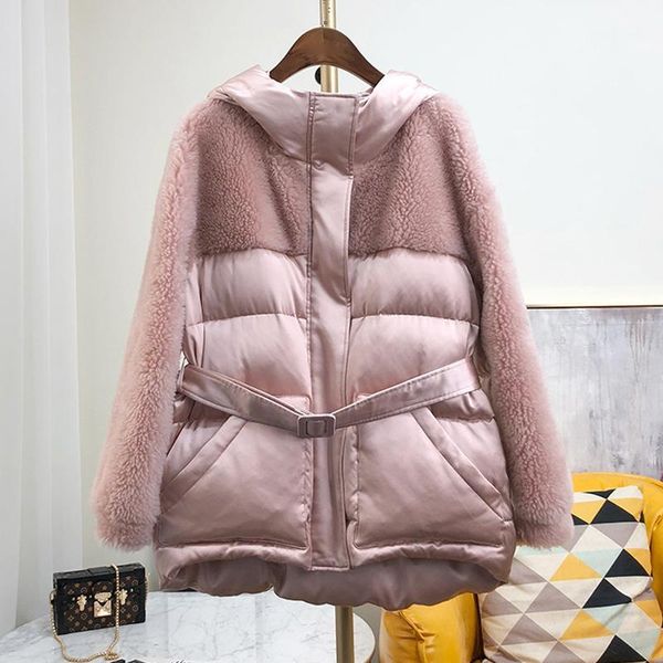 real fur coat women winter thick warm sheepskin shearing down silk patch work jacket with hood npi 90215d, Black
real fur coat women winter thick warm sheepskin shearing down silk patch work jacket with hood npi 90215d, Black