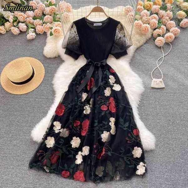 summer patchwork embroidery floral mesh dress women o neck short sleeve bandgae midi dress elegant evening party dresses, Black;gray
summer patchwork embroidery floral mesh dress women o neck short sleeve bandgae midi dress elegant evening party dresses, Black;gray