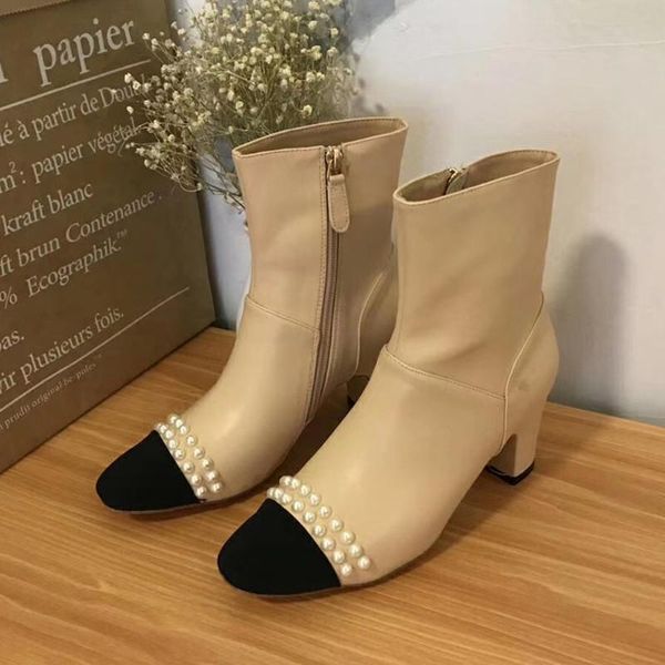 boots 2021 autumn and winter women black high heel apricot color block pearl short booties boty simple shoes 
boots 2021 autumn and winter women black high heel apricot color block pearl short booties boty simple shoes