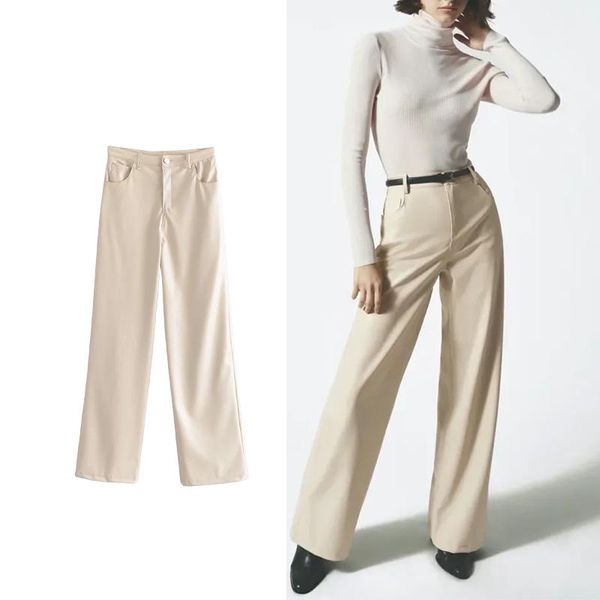 women's pants & capris za 2022 women autumn imitation leather wide leg for casual fashion solid color trousers, Black;white
women's pants & capris za 2022 women autumn imitation leather wide leg for casual fashion solid color trousers, Black;white