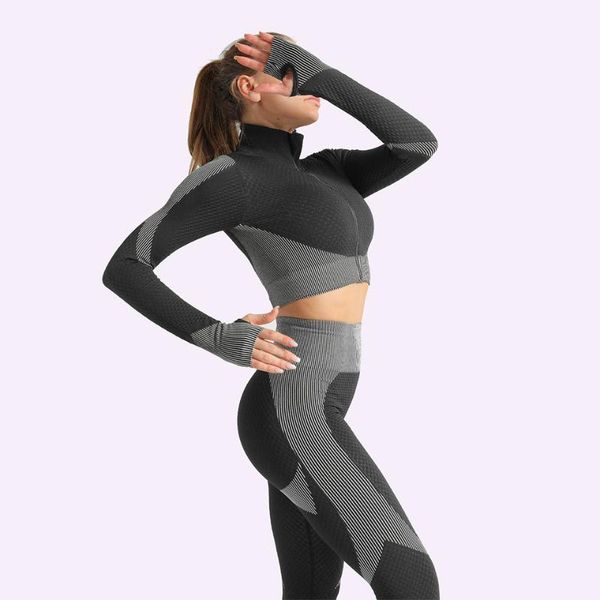 women's leggings seamless women sets female gym suits wear running clothes fitness suit long sleeve, Black
women's leggings seamless women sets female gym suits wear running clothes fitness suit long sleeve, Black