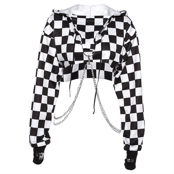 women plaid casual streetwear sweatshirt hoodie crop jumper pullover chain stitching short loose sweatshirt plaid shirt, Black
women plaid casual streetwear sweatshirt hoodie crop jumper pullover chain stitching short loose sweatshirt plaid shirt, Black