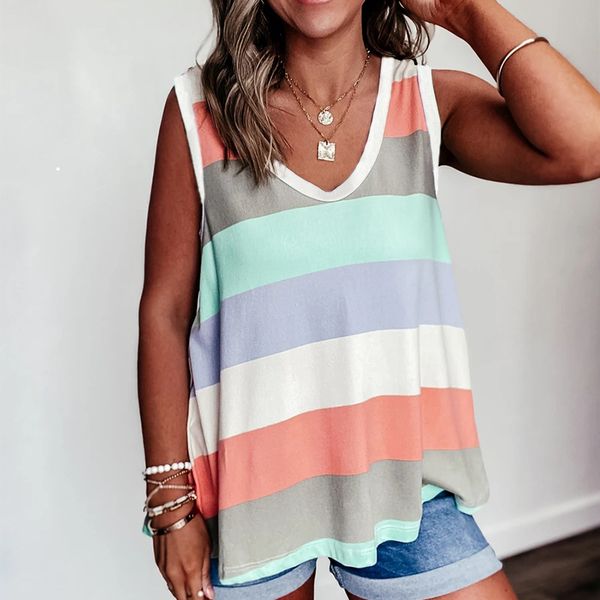 women striped print vest t-shirts summer v neck multi color tee female casual loose sleeveless beach t-shirt tank 210416, White
women striped print vest t-shirts summer v neck multi color tee female casual loose sleeveless beach t-shirt tank 210416, White