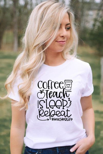 women's fashion coffee teach sleep repeat t-shirt funny teacher life kindergarten t shirts graphic tees gift, White
women's fashion coffee teach sleep repeat t-shirt funny teacher life kindergarten t shirts graphic tees gift, White