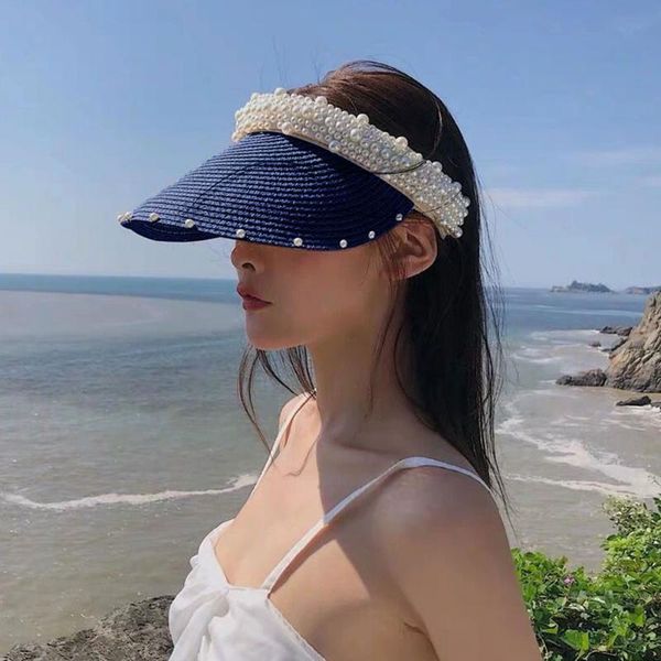 wide brim hats imitation pearl empty straw for women casual summer beach visor caps large sun protection outdoor sports cap, Blue;gray
wide brim hats imitation pearl empty straw for women casual summer beach visor caps large sun protection outdoor sports cap, Blue;gray