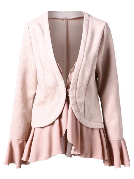 women's trench coats faux suede ruffles jacket, Tan;black 
women's trench coats faux suede ruffles jacket, Tan;black