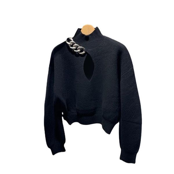 women's sweaters knitwear femme hiver 2021 y2k korean style zevity year chain short knit sweater for women, White;black
women's sweaters knitwear femme hiver 2021 y2k korean style zevity year chain short knit sweater for women, White;black
