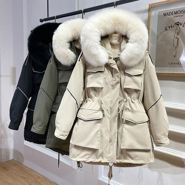 women's down & parkas 2021 winter korean medium long duck coat natural fur hooded puffer female snow outwear lady adjustable waist, Black
women's down & parkas 2021 winter korean medium long duck coat natural fur hooded puffer female snow outwear lady adjustable waist, Black