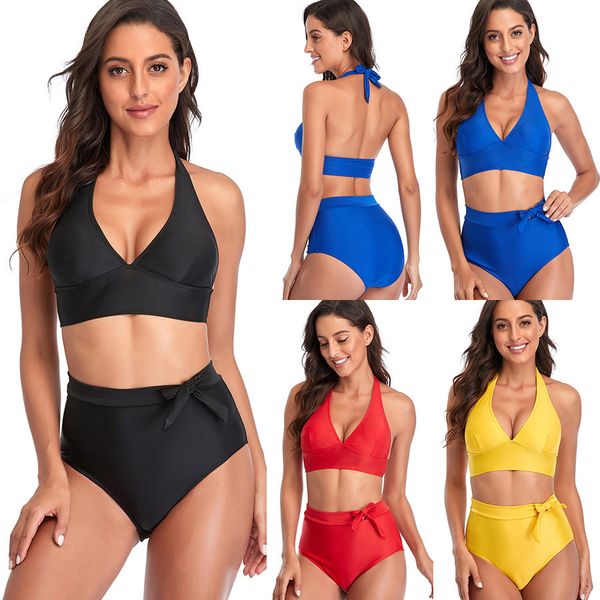 2021 bikini knot split high waist solid color fat woman swimsuit, White;black
2021 bikini knot split high waist solid color fat woman swimsuit, White;black